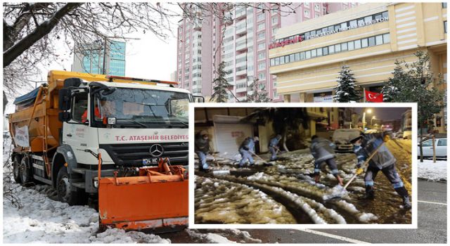 Ataşehir Belediyesi karla mücadele ekipleri 24 saat iş başında